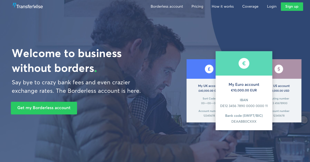 TransferWise website screenshot.