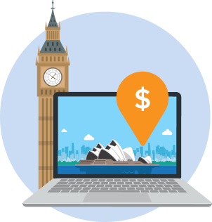 Image UK clock and laptop showing Sydney to illustrate How to Open an Australian Bank Account Online from Overseas