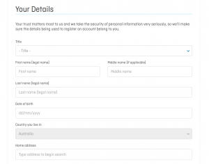 Screenshot of registration form when signing up for an account