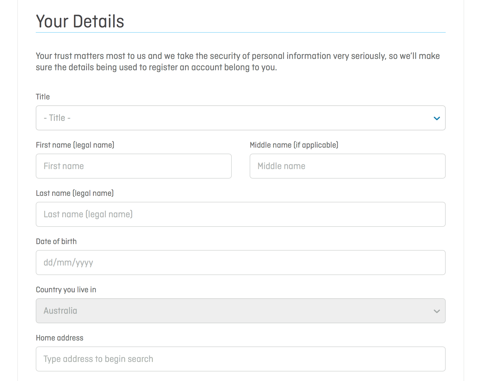 Screenshot of registration form when signing up for an account