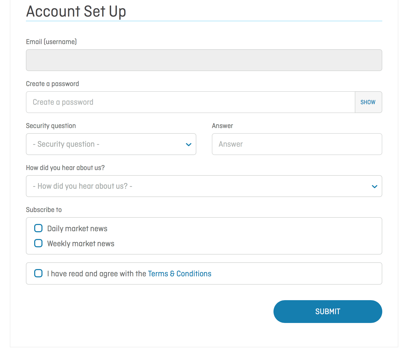 Screenshot on how to set up an account online