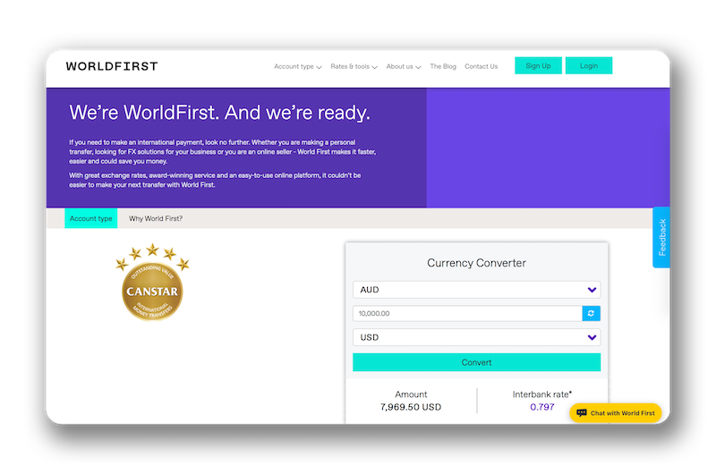WorldFirst Review Picture TransferWise website screenshot.