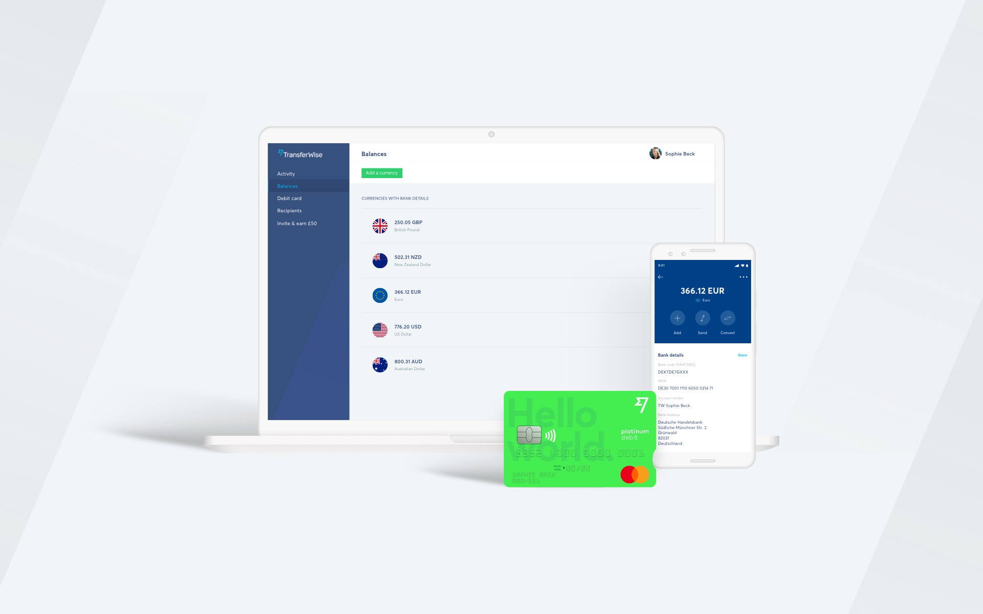 TransferWise Borderless Account Homepage and Mobile Phone