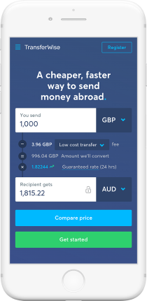 TransferWise logo on mobile screen: alternative options to opening a bank account
