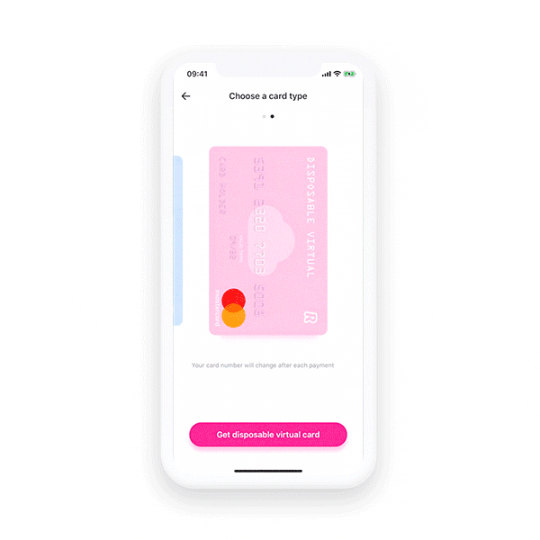 Illustration of Revolut's disposable debit card in the app